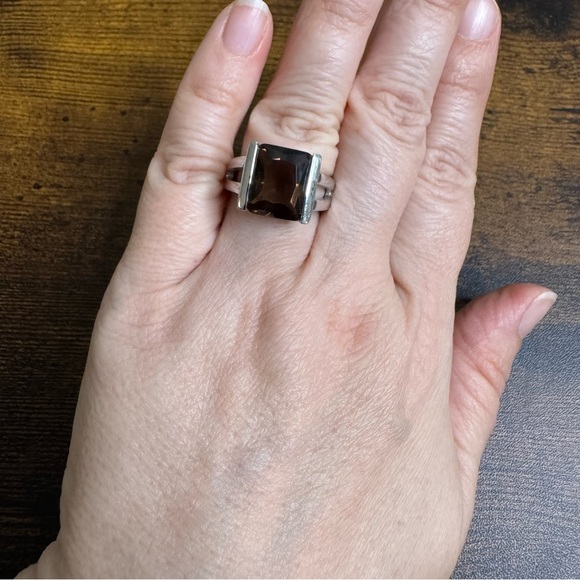 Silver and Brown Smoky Quartz Emerald Cut Ring size 7 - Picture 5 of 11